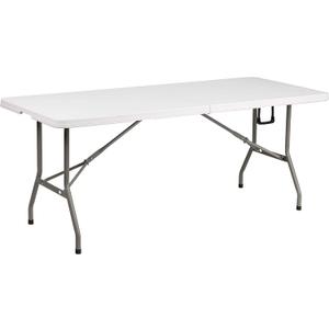 Flash Furniture Elon 6' Rectangular Plastic Folding Event Table with Carrying Handle, Bi-Fold Banquet Table for Indoor/Outdoor Events, White