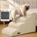 Aodisman Dog Steps for Bed and Couch,4-Step Dog Stairs and Ramp for Small Dogs & Cats,Indoor Anti-Slip Pet Stairs for Old Cats and Puppy,Beige