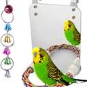 7" Bird Mirror with Rope Perch Bird Toys Swing, Comfy Perch for Greys Amazons Parakeet Cockatiel Conure Lovebirds Finch Canaries