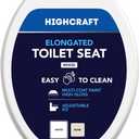 HIGHCRAFT Elongated Toilet Seat with Adjustable Hinges - Molded Wood Toilet Seat - Fits Standard Elongated Toilets - Oval Seat in White