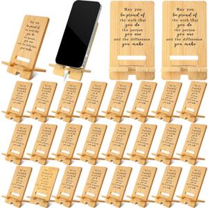 Ripeng 24 Pcs Employee Appreciation Gifts Bulk Bamboo Phone Stand for Desk Office Worker Thank You Gift for Administrative Team Coworkers Staff Graduation Nurse Teacher Week (Vintage Work Pride)
