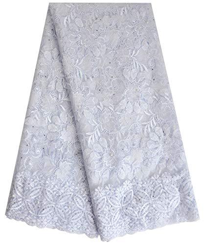 SanVera17 African Lace Net Fabrics Nigerian French Fabric Rope Embroidered and Manual Beading Guipure Cord Lace for Party Wedding 5 Yards (White)