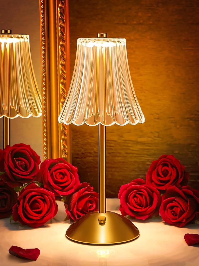 Vintage Lamp,2000mAh Rechargeable Lamps Cordless Lamp,3 Colors+10 Brightness Small Battery Operated Lamps for Bedroom (Gold-Rose)