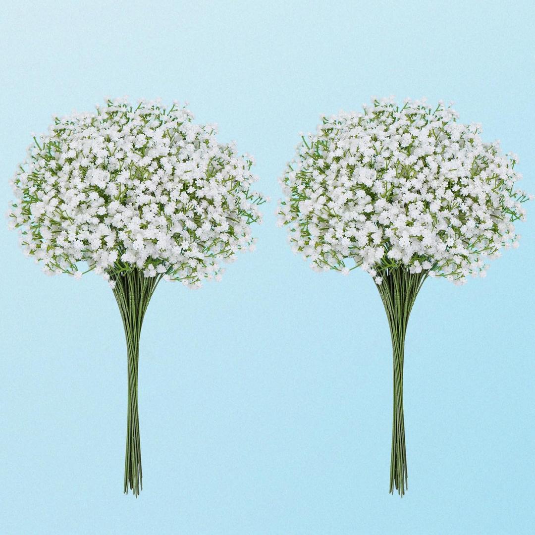 20 Pcs Babys Breath Artificial Flowers, Baby Breath Flowers Artificial Bulk, Real Touch Babys Breath Babies Breath Long Stems, Fake White Gypsophila For Bonquet Vase Wedding Decor Flower Arrangement