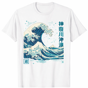 The Great Wave Off Kanagawa Japanese Art Sea Ocean Wave T-Shirt Size XS White