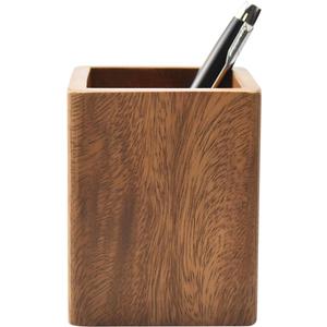 Walnut Wooden Pencil Holder Cup for Desk Natural Wood Pen Holder Stand for Office Home (Square)