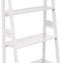 Amazon Basics 5-Tier Ladder Bookshelf Storage Organizer for Small Space, Easy to Assemble, Solid Rubberwood Frame, White Finish, 14D x 24.8W x 70.1H in
