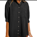 Astylish Women 2025 Denim Shirt Summer Oversized Short Sleeve V Neck Button Down Chambray Blouse Top with Pocket. Size Large