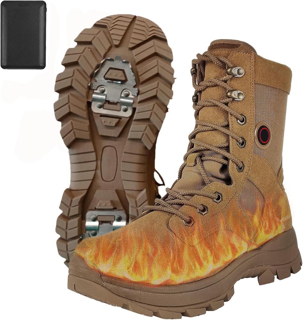 Loowoko Heated Boots for Men & Women, Rechargeable Battery Operated Electric Heating Foot Warmer, Waterproof Military Tactical Combat Boot with Slip-Resistant Ice Cleat, 3 Level Temperature Control, Size 8
