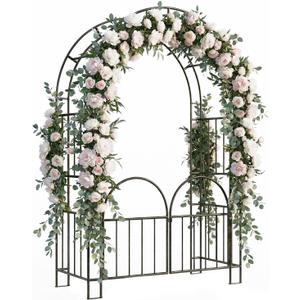 7ft Garden Arbor - Metal Garden Arch Trellis for Climbing Plants, Wide Sturdy Trellis Outdoor, Garden Arbor with Gate, Ideal for Weddings, Halloween, Christmas & Outdoor Decorations