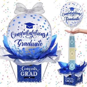 MiniInflat Graduation Pull Money Balloon Box Kit for Cash Graduation Party Balloon Set Class of 2026 Graduates Gifts for College High School Grad Party Decorations Supplies(Blue)