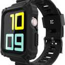 2 x ExoGuard Designed for Apple Watch Bands 42mm 44mm Series with Case, Sports Style Replacement Band Strap Shockproof with Bumper Case fits iWatch Series 7/6/5/4/3/2/1/SE - Black