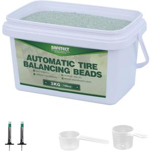Tire Balancing Beads for Motorcycle 6.6 LB, Tempered Glass Balance Beads for Trucks, Trailer, Off-Road, Heavy-Duty Car Wheel Balancer Bead with Tire Tread Depth Gauge