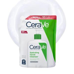 CeraVe Hydrating Facial Cleanser, Moisturizing Face Wash For Dry Skin, Hyaluronic Acid + Ceramides + Glycerin, Hydrating Cleanser For Normal To Dry Skin, 16 Ounce Refill