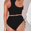Pink Queen Women Racerback Ruched Crop Top High Waisted Bikini Sets 2 Piece Swimsuit Bathing Suit 2026 (Black, L)