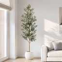 FLOWORLD 7FT Olive Trees Artificial Indoor, Tall Faux Olive Tree 7FT (84in) with Natural Wood Trunk & Realistic Olives, Stable Base, Pet Friendly Artificial Plant for Home Office, Living Room, Outdoor