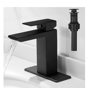 RUMOSE Matte Black Bathroom Faucets Set with Pop Up Drain Single Handle Bathroom Sink Faucet 1 & 3 Hole Waterfall Spout Vanity Faucet Kit with Deck Plate Rv Lavatory Basin Faucet, Stainless Steel
