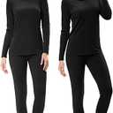 URATOT 2 Sets Womens Thermal Underwear Set Fleece Lined Thermal Underwear Soft Long Top Bottom Set for Women Cold Winter (XX-Large, Black, black)