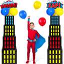 Leitee 40 Pcs Hero Theme Party Decoration, Hero Theme Party Favor Boxes with Balloons and Cutouts, Skyscraper Centerpiece Boxes City Skyline Buildings Photography Backdrop for Birthday Decor(Colorful)