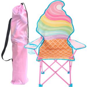 Heritage Kids Ice Cream-Themed Figural Folding Camp Chair,Lightweight Portable Chair with Carry Bag & Cup Holder,Kids Outdoor/Indoor Seating for Ages 6+,14"x14"x26"