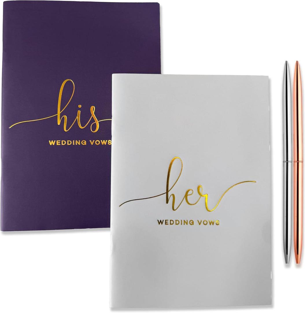 Vow Books His & Hers  Set of 2 with Silver & Rose Gold Pens, 28 Pages  Wedding Vow Book Journals, Keepsake for Ceremony, Evoware