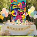 Back to 00s Happy Birthday Door Banner 35x71 Inch Y2K Graffiti Style Party Backdrop with Sneakers Lips and Neon Colors for Indoor Wall Birthday Celebration Decor