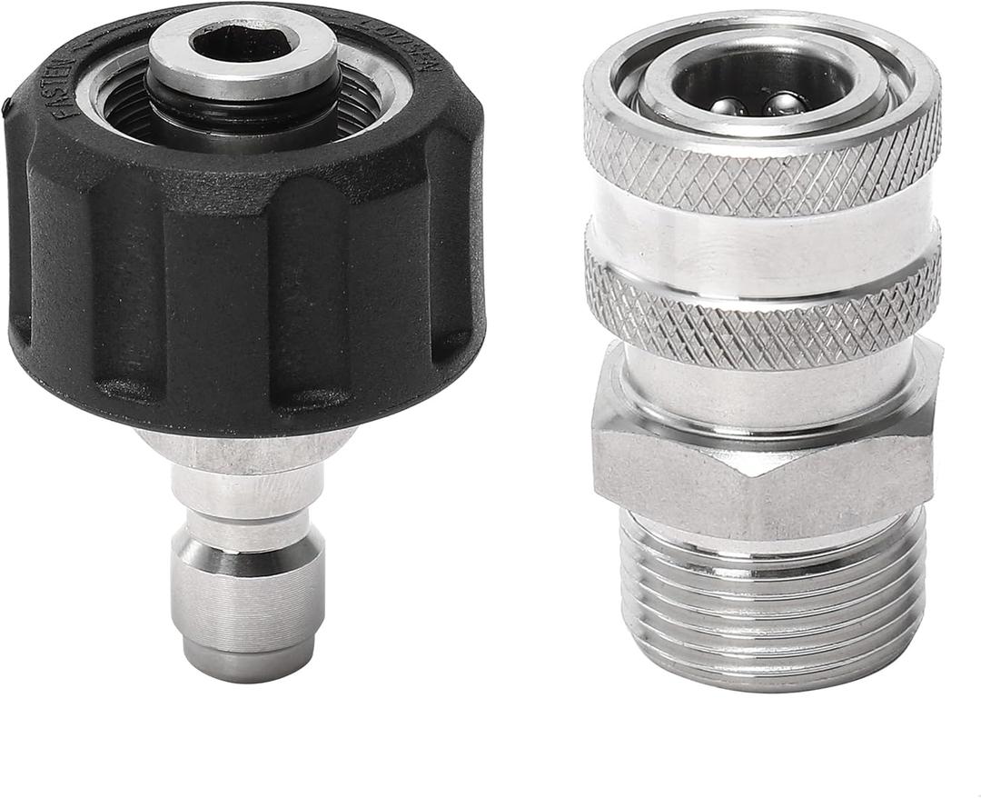 RIDGE WASHER Pressure Washer Adapter Set, Stainless Steel, Gun to Wand, M22 to 1/4'' Quick Connect (Stainless Steel-1 Set)