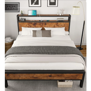 Tryston Bed Frame Industrial Platform Bed with Charging Station