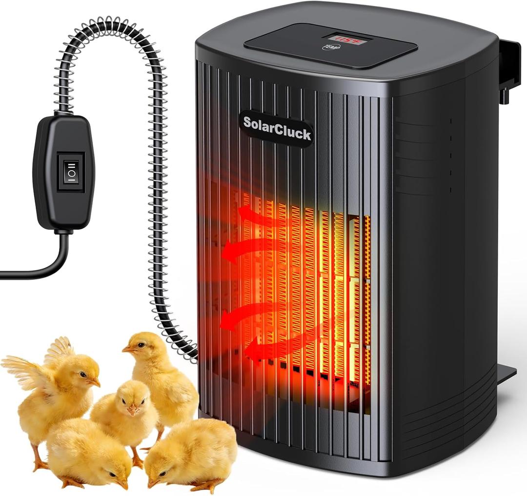 Wall-Mounted Chicken Brooder Heater, 300W/600W Chick Brooder, 70-115 Precise Thermostat Chicken Coop Heater for Newborn Chicks & Ducklings, Memory Function & 6.5Ft Anti-Chew Cord, Safe Chick Warmer (Black)