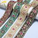 10 Yards 1.61 Inch Green Jacquard Ribbon Boho Gold Sequin Bead Flower Embroidery Woven Trim Tape Polyester Floral Embroidered Applique Ribbons for Sewing Making Crafts Cloth Dress Home Decor, Dark Cyan