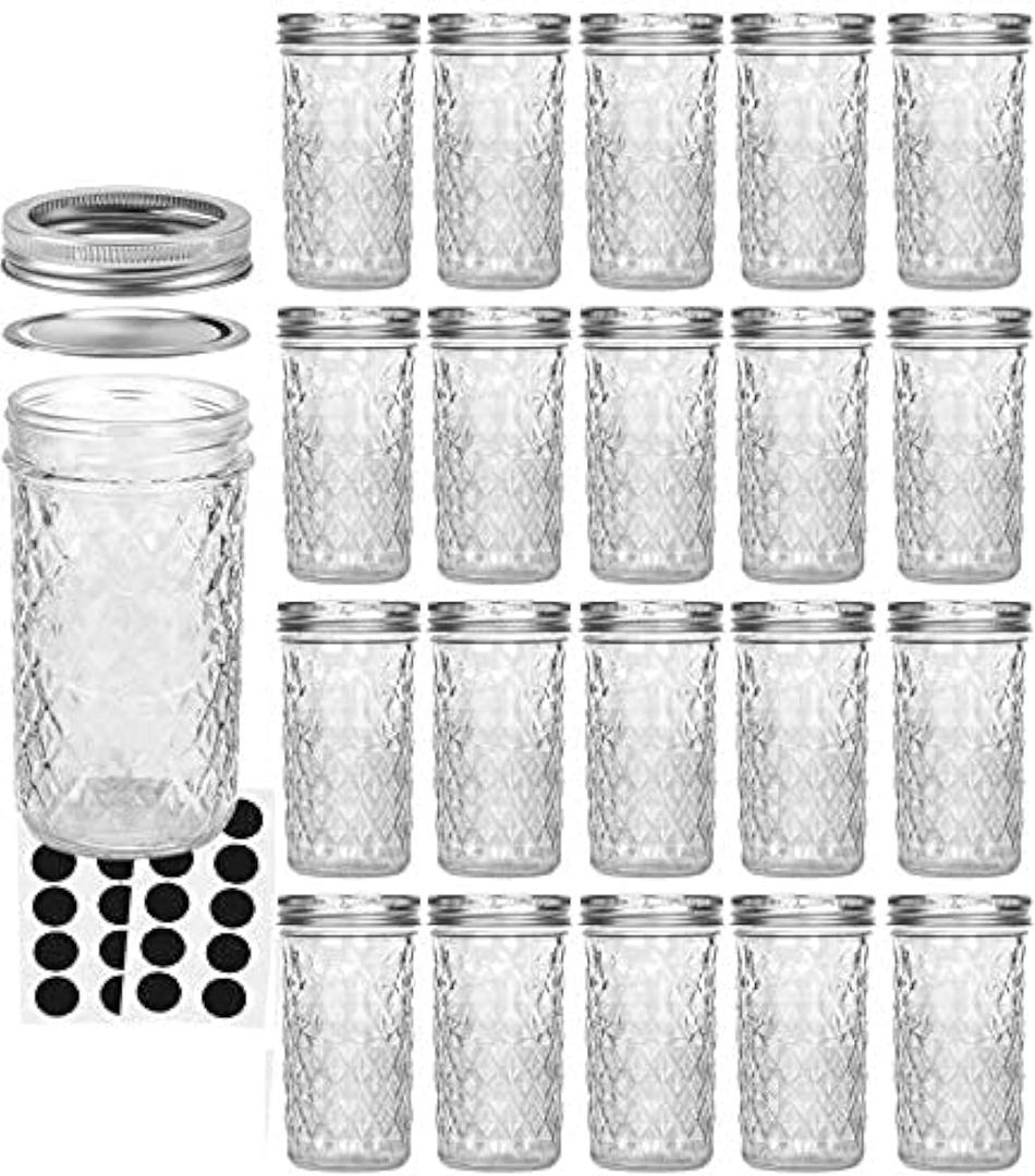 VERONES Mason Jars 12 OZ, Canning Jars, Jelly Jars With Regular Lids, Ideal for Jam, Honey, Wedding Favors, Shower Favors, 20 PACK