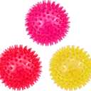 Petizer 3-Pack 3.5 Squeaky Dog Toy Balls, Floating Dogs Pool Balls, Dog Spiky Balls, Interactive Fetch Toys for Puppy, Dog Chew Toys - Safe, BPA Free (Pink+Red+Yellow)