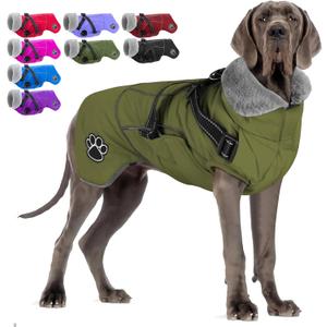 Doglay Dog Coat with Harness, Reflective Warm Dog Jacket Waterproof Puppy Winter Coat for Cold Weather, Adjustable Fleece Jacket for XXX-LArge (Army Green)