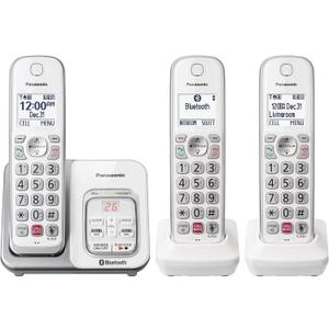 Panasonic Cordless Phone with Answering Machine, Link2Cell Bluetooth, Voice Assistant and Advanced Call Blocking, Expandable System with 3 Handsets - KX-TGD863W (White)