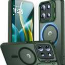 for Motorola Moto G 2025 Case, Fits MagSafe, with Built-in Camera Ring Stand & Sceen Protector, Slim Translucent Matte Military-Grade Drop Protection Magnetic Cover, Green