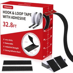 32.8ft x 1in Hook and Loop Tape with Adhesive, Double Rolls of Heavy Duty Self-Adhesive Loop Tape for Various Hanging and Fixing in Office, School, Home, Handmade DIY Projects