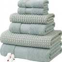 Modern Threads 6 Piece Cotton Bath Towel Set Ultra Soft 600 GSM Towels Bathroom Set with Hand Towels and Washcloths Waffle (Sage Mist)