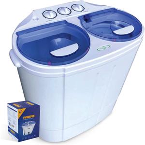 Garatic Portable Compact Mini Twin Tub Washing Machine w/Wash and Spin Cycle, Built-in Gravity Drain, 13lbs Capacity For Camping, Apartments, Dorms, College Rooms, RVs, Delicates and more