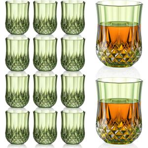 12 PCS 3 oz Mini Vintage Shot Glasses Green Plastic Crystal Tequila Glasses Vodka Glass Set Small Whiskey Glasses Espresso Shot Cups Clear Disposable Liquor Cups for Party Engagement Wedding Birthday