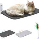 Idepet Cat Window Perch Cordless Foldable Cats Hammock Bed with Interactive Toys,Suction Cups,Reversible Cover Keep Pets Cool Warm for Summer Winter,Indoor Kitten Resting Seat(Gray&Black, 1 Pack)