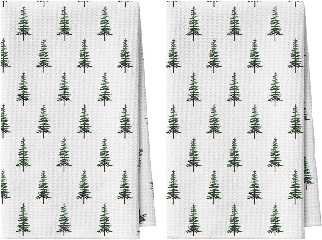 Artoid Mode Green Xmas Tree Christmas Kitchen Towels, 18x26 Inch Quick Dry Microfiber Cloth Dish Towels for Kitchen Drying Set of 2