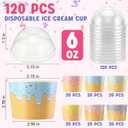 Jingmore 120 Pack 6 oz Ice Cream Paper Cups with Lids Disposable Ice Cream Bowls Paper Treat Dessert Cups 5 Colors Cake Snack Container for Hot or Cold Food Soup Yogurt Birthday Summer Party Supplies