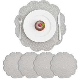 Flower Placemats Set of 4, Reversible Heat Resistant Faux Leather Table Mats, Waterproof Oilproof Table Protective Non-Slip Tablemats for Kitchen, Dining Room (Gray)