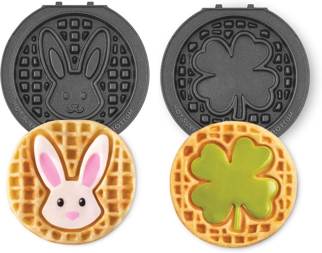 Dash MultiMaker Mini System Removable Plate Set - Nonstick Replacement Plates for Easter Waffle Breakfast - Waffle Maker Not Included - 4-Inch - Two-Pack - Bunny & Shamrock