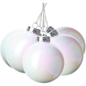 12 Pcs 3.15inch White Iridescent Christmas Ball Ornaments, DIY Plastic Shatterproof Hanging Holiday Decorations for Birthday Party, Festive Displays, Home Decor, Weddings