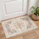 Tortania Area Rug 2x3 Doormat - Washable Vintage Oriental Farmhouse Soft Thin Indoor Carpet for Living Room Bedroom Hallway Entryway Kitchen - Orange Multi