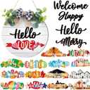 20 Pieces Interchangeable Welcome Sign for All Seasons Seasonal Front Door Decor with 4 Pcs Sign and 15 Pcs Changeable Icons Farmhouse Front Porch Rustic Holiday Wooden Door Decor(White)