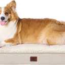 EHEYCIGA Large Dog Bed Memory Foam for Crate, Orthopedic Dog Bed Large Size Dogs with Washable Removable Cover, Waterproof Pet Sofa Couch with Nonskid Bottom, 35x22x6, Beige