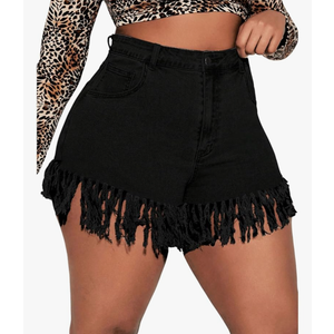 Floerns Women's Plus Size High Waist Zipper Fly Fringe Denim Shorts with Pocket, 4XL