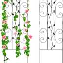 Metal Garden Trellis for Climbing Plants & Roses 61''x 18.5" Plants Support Rustproof Sturdy Leaves Garden Trellis for Vegetables Trellis for Potted Plants Pack of 2 - Black